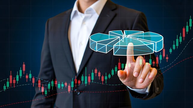 Businessman analyzing financial growth with digital percentage investment chart