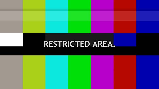 Restricted area text on colorful television broadcast test pattern