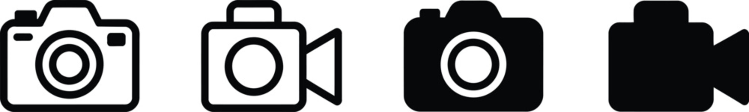 Photo camera and video camera icon set with multimedia outline and glyph photography symbol vector illustration