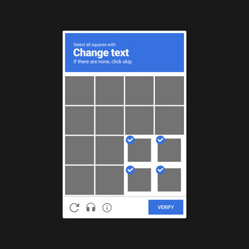 Internet security captcha verification box UI design with image grid selection. Web security concept vector illustration.