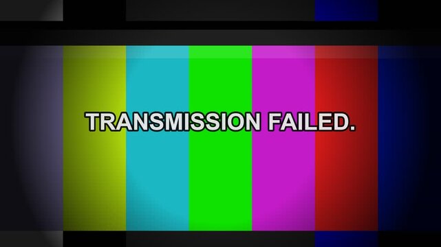 Transmission failed text overlay on colorful television test pattern