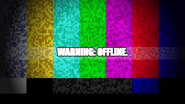 Television test pattern with static noise and warning offline text
