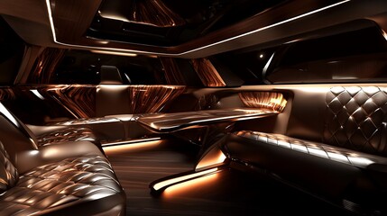 Obraz premium Luxurious Private Jet Interior with Leather Seating and Ambient Lighting