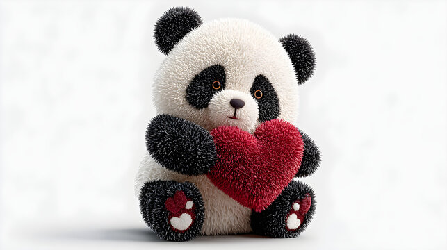 Cute Brown Teddy Bear Plush Toy with Red Heart Isolated on White Background Soft Cuddly Childhood Gift for Love and Christmas