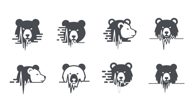 Modern Bear Head Logo Set with Dynamic Glitch Effect and Speed Lines for Esports Gaming Branding