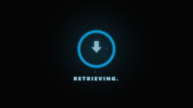 Retrieving data animation with glowing blue circle and loading arrow