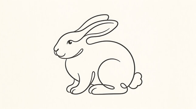 Minimalist single continuous line drawing of a cute rabbit sitting on a plain white background with continuous minimalist background