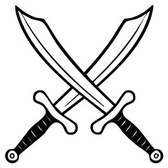Fototapeta premium Crossed Swords Black and White Outline Drawing Two Decorative Weapons Illustration Symbol of Conflict and Battle for Design