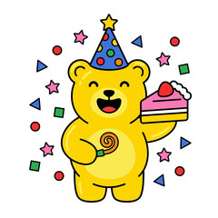Fototapeta premium A vibrant Gummy bear illustration captures a joyful celebration, embodying a delightful Jelly aesthetic with party elements and sweet treats, perfect for whimsical and modern design projects