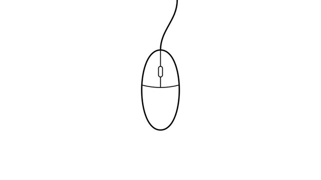 Animated computer mouse line drawing icon on white. 4K Video