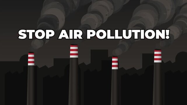 Stop air pollution animation with industrial chimneys. 4K Video
