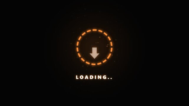 Loading circle animation with glowing orange dashed ring and text