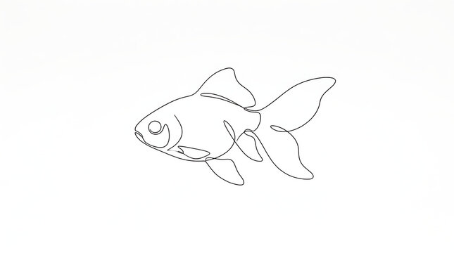Minimalist continuous line art sketch of a single goldfish swimming with goldfish swimming monochrome illustration continuous minimalist