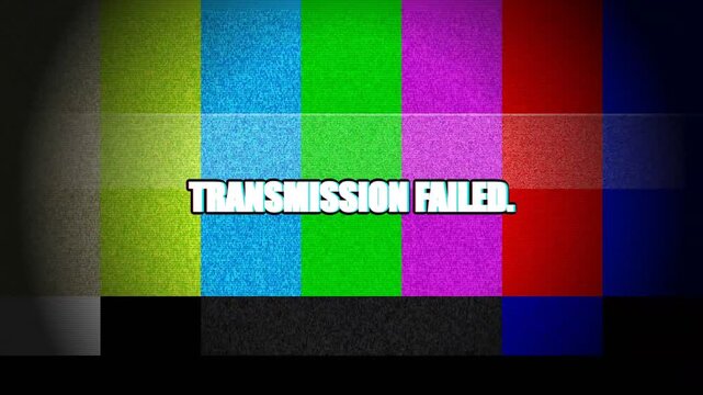 Transmission failed text on colorful television test pattern screen