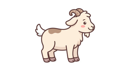 Obraz premium Cute cartoon goat illustration, farm animal, children's drawing style, isolated on white