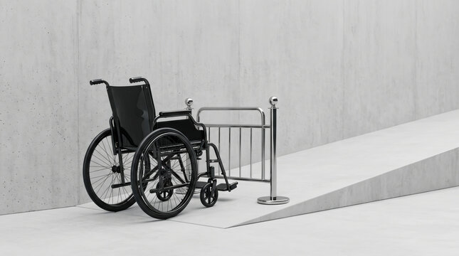 Wheelchair Blocked by Barrier in Front of Accessible Ramp Highlighting Accessibility Challenges
