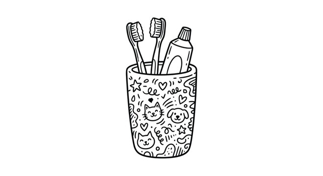 Doodles featuring toothbrushes and toothpaste in a patterned cup.