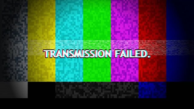 Transmission failed text on colorful television test pattern screen