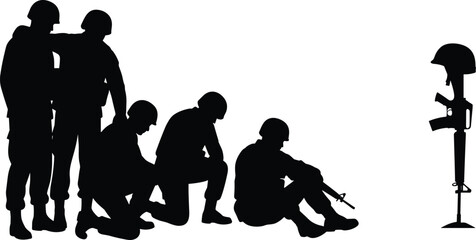 Obraz premium Military Soldier Silhouette Collection with Battlefield Memorial and Tactical Service Vector Set