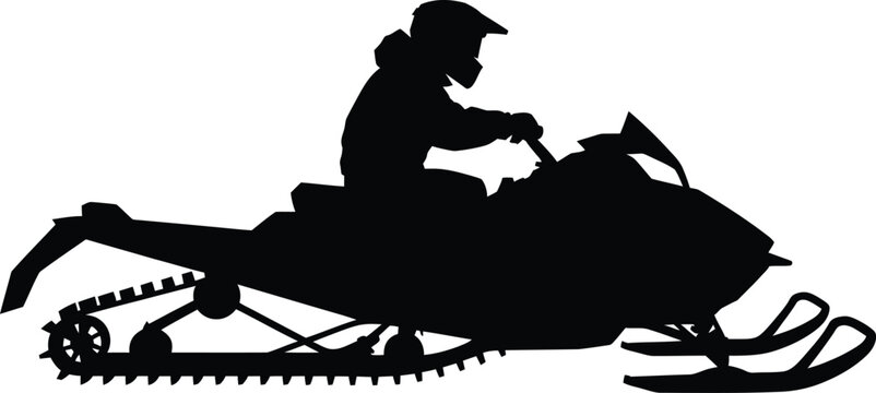 Snowmobile Rider Silhouette Vector Illustration Featuring Winter Recreation Vehicle Isolated on White Background for Outdoor Adventure Sports Design