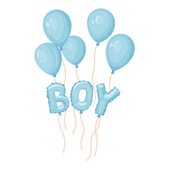 Blue BOY Text Balloons with Party Balloons PNG Transparent Background Baby Shower Gender Reveal