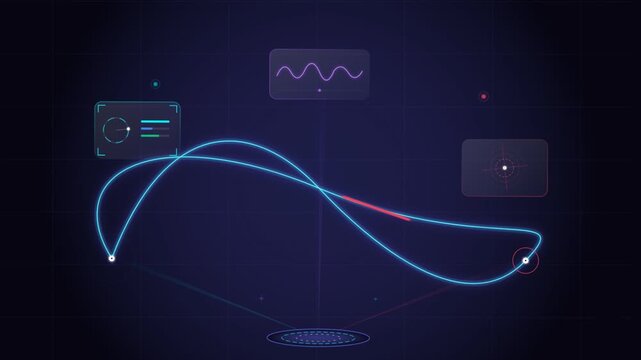 Futuristic digital HUD showing neon data waves on a dark background.