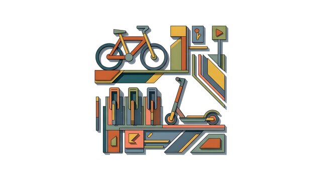 Micro Mobility Parking and Sustainable Urban Transportation Illustration