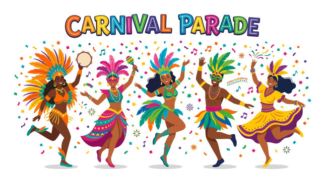 Festive Carnival Parade Dancers Performing Traditional Vibrant Costumes With Colorful Confetti Celebrations