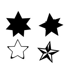 Fototapeta premium Four stars set with four distinct styles and unique outlines featuring bold, jagged, dashed, and solid, with monochrome palette and minimalist design