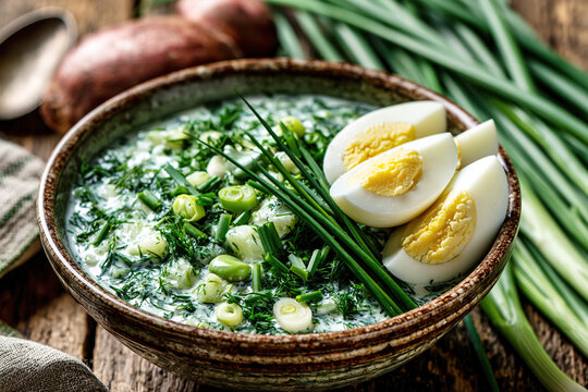 Traditional Polish Chłodnik Cucumber Soup with Egg &ndash; AI Generative