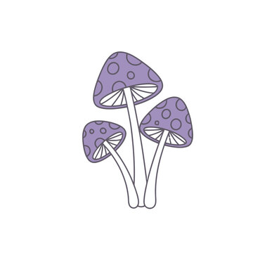 Three Purple Mushrooms with Dots