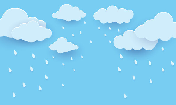 Heavy Rain Clouds with Falling Raindrops on Blue Sky Background, Vector Illustration
