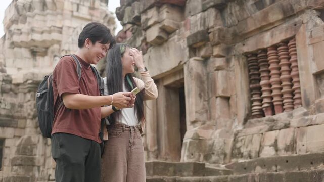 Young Couple Exploring White Temple Architecture Part 38