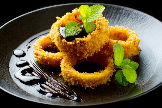 Crispy Onion Rings With Ketchup .AI Generative