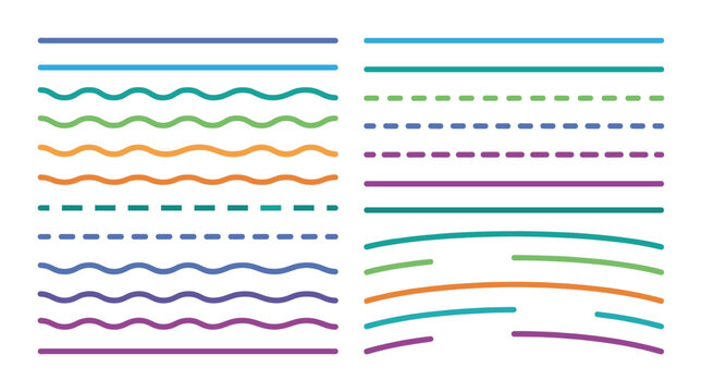 Decorative wavy and dashed colorful line dividers.