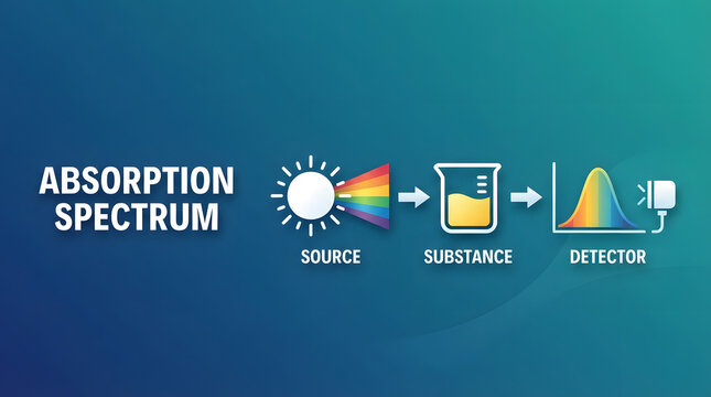 Absorption spectrum diagram with infographic diagram explaining spectrum process using using icons illustration spectroscopy wavelengths with measurement