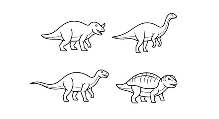Simple black line art dinosaur sketches. © alex