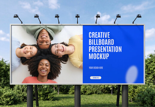 Outdoor City Billboard Mockup with Sky and Trees