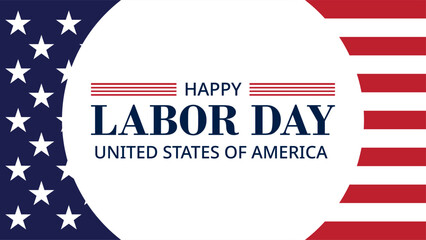 Patriotic vector illustration of a USA Happy Labor Day celebration background featuring American flag graphics, a modern banner layout, and festive design for holiday promotions and greetings. © DiosiDesign