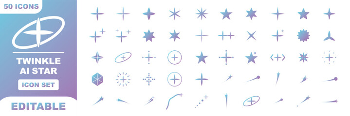 Twinkle AI star icon set, sparkle and twinkle starburst vector elements. Retro futuristic Y2K glitter shape, cosmic shooting star magic flat glyph assets. Sparkle star icon set. simple ai star burst © Hike Studio 2