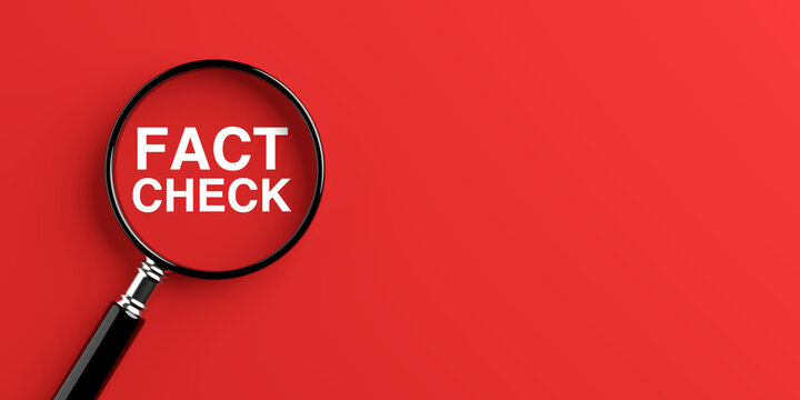 Truth Verification, Media Literacy, Misinformation Detection, Source Validation And Research Accuracy Concept. Magnifying Glass Highlights Fact Check Text On Red Background 3d Rendering
