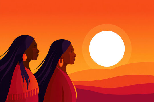 Two Indigenous Women Looking Toward Bright Sun