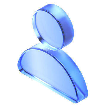 Glassmorphism user avatar icon in isometric view featuring transparent blue glossy finish. Translucent member profile design element suited