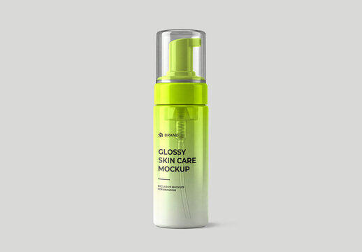 Glossy Skincare Cosmetic Pump Bottle Mockup