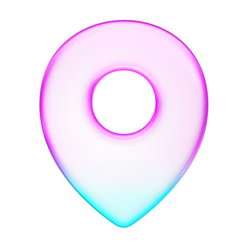 Pastel holographic location pin icon with smooth pink and cyan neon soft gradient, Translucent fluid glossy design element suited