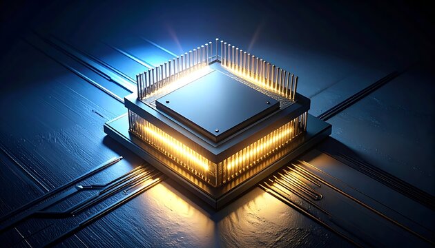 Close-up of a computer microchip component.