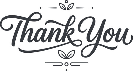 Thank you elegant calligraphy with leaf motifs and dividers for greetings. © Glow