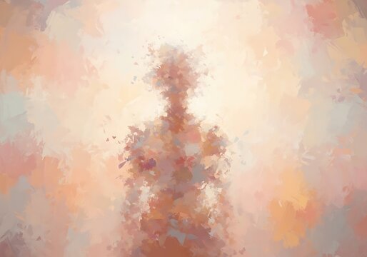 Abstract portrait of a woman a pixelated and dreamlike representation in warm tones