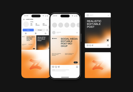 Mobile Phone with Social Media Feed Mockup