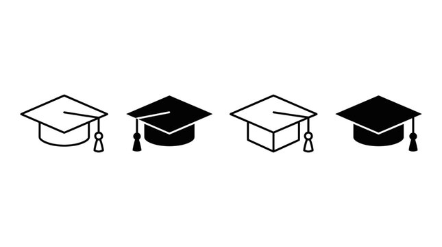 Set of graduation cap icons for education and achievement.